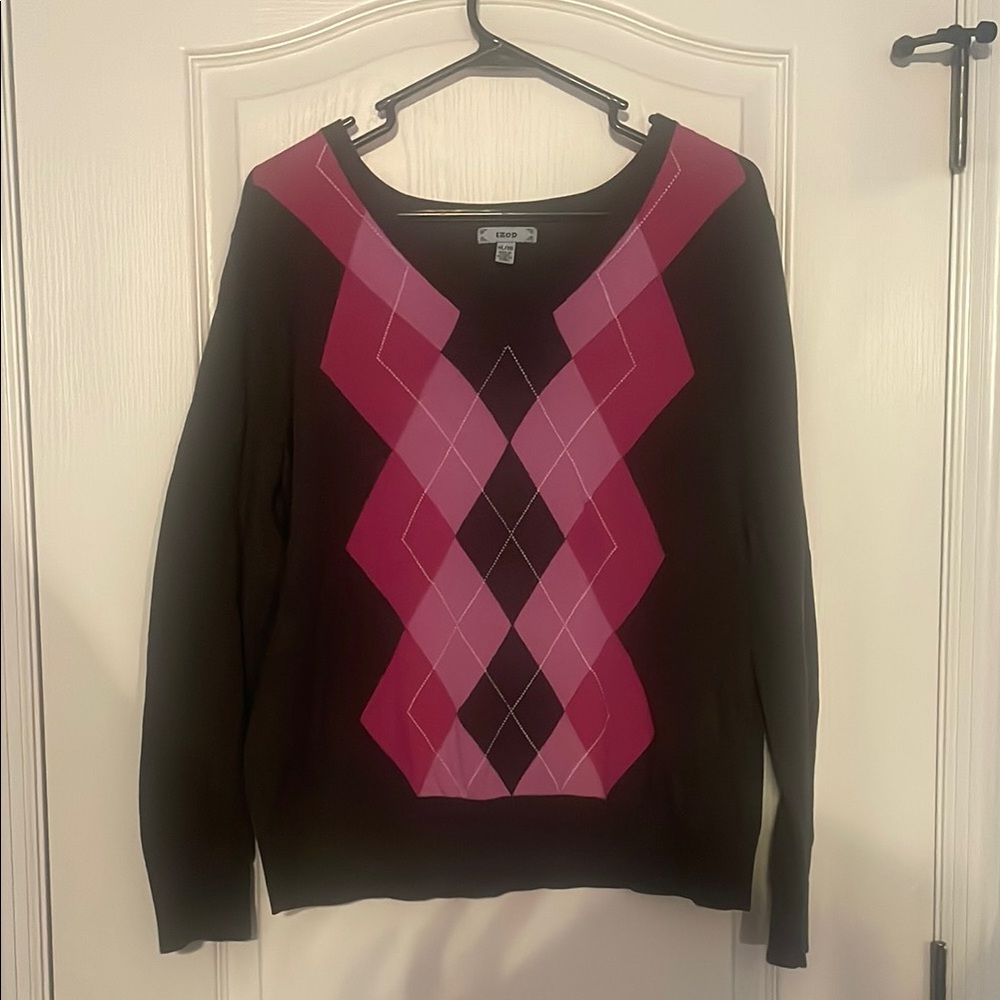 IZOD Pink and Grey Argyle Sweater